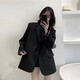 尤克達(dá)蒂（yookdd）西裝外套女韓版寬松春秋男女同款小個(gè)子面試答辯通勤上衣長袖 西裝外套女黑均碼【建議120斤內(nèi)】