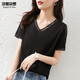 莎妮朵羅大碼女裝雪紡衫夏裝新品胖人遮肚顯瘦百搭V領(lǐng)短袖T恤女上衣18183 黑色-預售3天發(fā)貨 3XL建議140-160斤穿著(zhù)