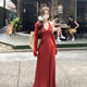 允橘紅色連衣裙女夏裙子吊帶高級(jí)感2026夏季新款韓系穿搭海邊度假長(zhǎng)裙 法式復(fù)古紅色波點(diǎn)掛脖連衣裙 S 建議80-100斤