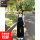 韓系復(fù)古闊腿牛仔背帶褲女春季水洗慵懶寬松休閑減齡小個(gè)子直筒褲 深藍(lán)色版 【人體學(xué)曲線設(shè)計(jì)】 S