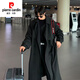 皮爾卡丹（pierre cardin）品牌高檔男裝韓版風(fēng)衣男中長(zhǎng)款潮流寬松過(guò)膝雙排扣外套秋冬季情侶 黑色加棉 XL