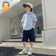 恒源祥男童短袖T恤夏裝新款中大童夏季套裝兒童男孩夏天衣服帥氣百搭棉 QY2607小馬刺繡格子領短P（藍色短袖+藏青短褲） 150 （建議身高140-150cm，體重65-75斤）