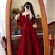 學(xué)子言訂婚禮服平時可穿微胖大碼長袖敬酒服春秋款胖mm釘珠高級感連衣裙 酒紅色 L 【建議100-120斤】