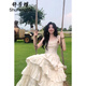 舒芳蝶（shufangdie）甜美吊帶連衣裙女夏季高級(jí)感溫柔風(fēng)初戀公主蛋糕裙收腰蓬蓬長(zhǎng)裙子 米白色 M