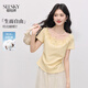 熙世界（sllsky）釘珠蝴蝶蕾絲拼接短袖T恤女2026夏季新款獨特漂亮小衫上衣