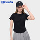 FILA FUSION斐樂潮牌女子針織短袖衫2026夏季純色簡約緊身T恤