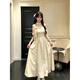 億梵莎（YIFANSHA）連衣裙女學生2026夏季新款溫柔風絕美巨好看仙女碎花系帶收腰長裙 瑩黃色 均碼 【可備注碼數】