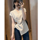 拉夏貝爾（La Chapelle）【超熱賣】廣州十三行品質夏季女士高端T恤上衣不規則V領襯衫