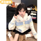 NAOISKEY?腦斯基慵懶風(fēng)費(fèi)爾島毛衣外套女秋冬牛角扣毛領(lǐng)連帽針織開(kāi)衫寬松甜美上衣 米色 S