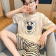 JIOESC兒童睡衣男童夏季薄款短袖小男孩中大童卡通可外穿家居服套裝QC 條紋熊一套【發(fā)倆件】 12碼【建議身高113-123】