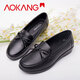 奧康（Aokang） 奧康女鞋牛皮豆豆鞋淺口平底舒適休閑鞋護士鞋孕婦單鞋 黑色坡跟 38