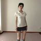 南木熊短袖polo衫正肩t恤女夏季新款韓系潮流收腰修身顯瘦運(yùn)動(dòng)內(nèi)搭上衣 白色 polo領(lǐng)短袖 均碼 【90-110斤】