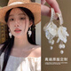 BJYL白色花朵流蘇耳環(huán)女無耳洞耳夾氣質(zhì)耳釘2026年新款海邊度假風耳飾 花瓣耳環(huán)一對【有耳洞拍】