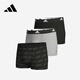 ADIDAS阿迪達斯官方男士?jì)妊澞信懿竭\動(dòng)防磨襠純棉內衣平角四角內褲 黑色+灰色+印花黑色 3條 L
