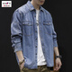 增致牛仔（zengzhi）牛仔襯衫男潮牌薄款寬松上衣早秋男士復古水洗長(cháng)袖休閑襯衣男 879P-1藍色 L 建議105-120斤