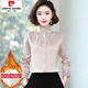 初徑加絨加厚襯衫女冬季保暖2025春秋立領(lǐng)上衣雪紡中年媽媽打底襯衣寸 CZP5012杏色【加絨】 XL 【111-122斤】