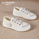 拉夏貝爾女鞋帆布鞋厚底休閑板鞋百搭輕便單鞋女 米棕-055-雙層鞋帶 37 