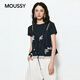 moussy 2026夏季新品文藝風假兩件蕾絲碎花短袖T恤028JSC80-1027 140藏青色 均碼