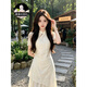 鹿王戀雪新中式改良旗袍真絲連衣裙女士夏季2026年新款高級感桑蠶絲長裙子 米杏色 M 建議100-120斤