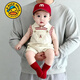 G.duck小黃鴨嬰幼兒POLO衫短袖連體衣套裝夏季上衣背帶短褲包屁衣兩件套 杏色套裝 66cm