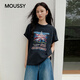 moussy 2026夏季新品美式復古風做舊印花短袖修身T恤010JS290-2491 021淺黑色 均碼