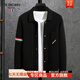 TB BROWIN湯姆TB男士毛衣開(kāi)衫春秋季2025年新款韓版時(shí)尚翻領(lǐng)針織夾克外套 黑色 2XL 185 (適合165-180斤)