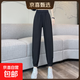 褲子女春秋夏亞麻運動褲2026新款大碼棉麻休閑百搭哈倫工裝衛褲 黑色 XL 【建議115-130斤】