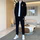 PLPQ輕奢高檔品牌衛衣男運動(dòng)套裝秋冬新款韓版潮牌休閑百搭簡(jiǎn)約兩件套 黑色【開(kāi)衫 束腳套裝】-春秋款 3XL (建議160-180斤)