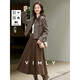梵希蔓復古毛呢套裝女冬新款翻領上衣搭半身長裙兩件套 咖色 L
