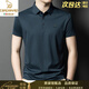 卡丹路（CARDANRO）高端輕奢桑蠶絲短袖t恤男士夏季爸爸裝翻領(lǐng)真絲polo衫條紋體恤男 上青 XL 【130-155斤】