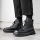 百狄馬丁靴男牛皮透氣拉鏈男靴大黃靴百搭硬漢工裝靴男帥氣高幫鞋男 黑色(真皮) 男碼42(皮鞋碼)