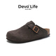 Devo Life【鄧恩熙同款】軟木拖鞋女春夏季舒適包頭拖鞋勃肯鞋女士拖鞋3624 深棕色反絨皮（雙扣升級(jí)版） 38 （建議拍小一碼）
