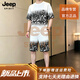 JEEP SPIRIT吉普夏季男士短袖t恤套裝潮流帥氣印花運(yùn)動(dòng)休閑短褲夏天衣服男 白色 6XL