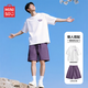 名創優品（MINISO）美式運動套裝男夏季新款純棉休閑短袖短褲潮流痞帥穿搭一整套衣服 白色(新奇點子胸標)+極光紫(純色) L /175(正品保障)