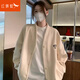紅蜻蜓短外套女新款開衫春季新款女裝衛(wèi)衣女棒球服長(zhǎng)袖女士上衣 杏色常規(guī) L