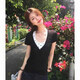 佐敘黑色波點(diǎn)掛脖吊帶短袖t恤女2026夏季新款修身疊穿短款上衣兩件套 黑色兩件套 （掛脖背心＋短袖） L （80-105斤）