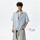 MMOPTOP日系假兩件短袖襯衫男夏季老錢風(fēng)松弛感短袖襯衣MCS55淺藍(lán)XL