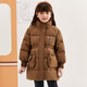 MiniPeace【太陽系列】太平鳥女童羽絨服中長款冬裝甜美小熊 咖啡色 150 cm