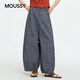 moussy 2026夏季新品復古通勤風高腰寬松休閑長褲女028JSC31-1067 145花紋藏青色 S
