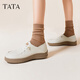 他她（TATA）QQ軟糖英倫單鞋女真皮厚底牛津鞋小皮鞋豆豆鞋新7A421CM4 7A421CM4米白（踩跟款-寬版） 38