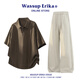 WASSUP ERIKA老錢(qián)風(fēng)高級(jí)感萊賽爾亞麻短袖休閑套裝男士夏季新款輕薄透氣一整套 898咖啡+5950卡其 L 110-135斤可穿