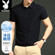 花花公子（PLAYBOY）短袖t恤男士polo領(lǐng)衫夏季無痕翻領(lǐng)冰絲上衣服中年寬松休閑男裝 黑色 XL
