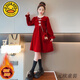 G.duck女童連衣裙紅色冬季中國風(fēng)女大童秋冬款公主裙加絨加厚裙子新年服 紅色 贈圖片同款包包 140 cm
