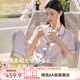 金三塔真絲睡衣女100%桑蠶絲寬松舒適短袖長褲絲綢睡衣家居服情人節禮物 香妃色 (16姆米真絲)需要禮盒聯系客服 L