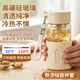 欣美雅（xinmeiya）玻璃杯女士高顏值耐高溫防燙摔茶杯女士泡茶專用玻璃水杯2026新款 月光白-400ML【加厚硅膠杯套】