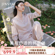 金三塔重磅真絲睡衣女100%桑蠶絲優雅蕾絲寬松絲滑睡衣套裝家居服禮物 香妃色 XL