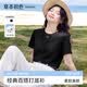 草本初色女士短袖t恤女款夏季100%純棉10A抑菌正肩打底衫圓領上衣黑色M