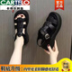 卡帝樂鱷魚（CARTELO）真皮厚底涼鞋女2025年夏季新款編織休閑松糕軟底增高羅馬鞋 黑色升級(jí)款 38