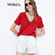 MO&Co.短袖T恤2026夏新品接觸涼感3A抗菌剪邊V領寬松H型上衣MBF2TEET14 大紅色 M /165