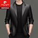 皮爾卡丹（pierre cardin）真皮皮衣男士西裝皮夾克休閑春秋季薄款海寧綿羊皮西服外套 黑色 175/L 建議120-140斤